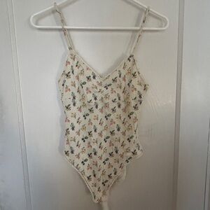 & Other Stories fruit print open knit body suit